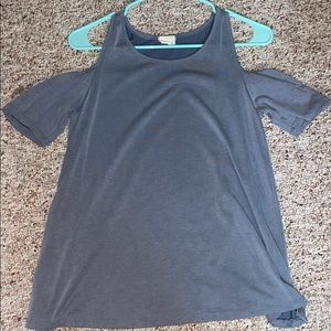 Blue tank top with off the shoulder sleeves